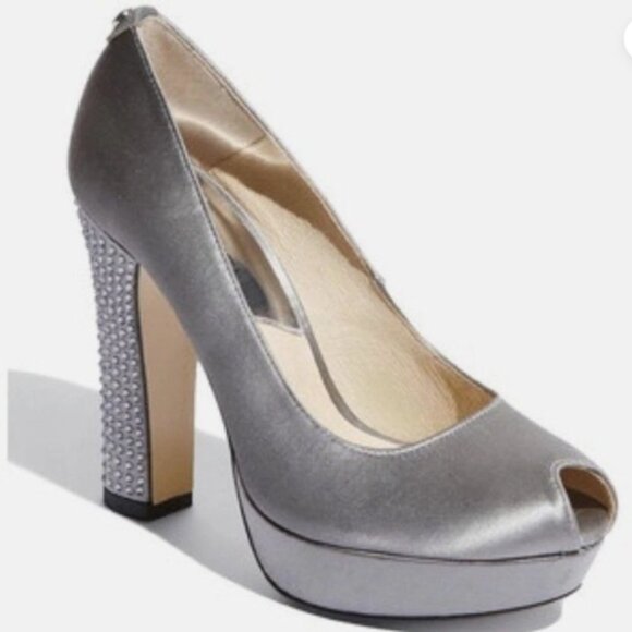 Michael Kors Platform Pumps, Silver, Satin, Rhinestone - Picture 1 of 1